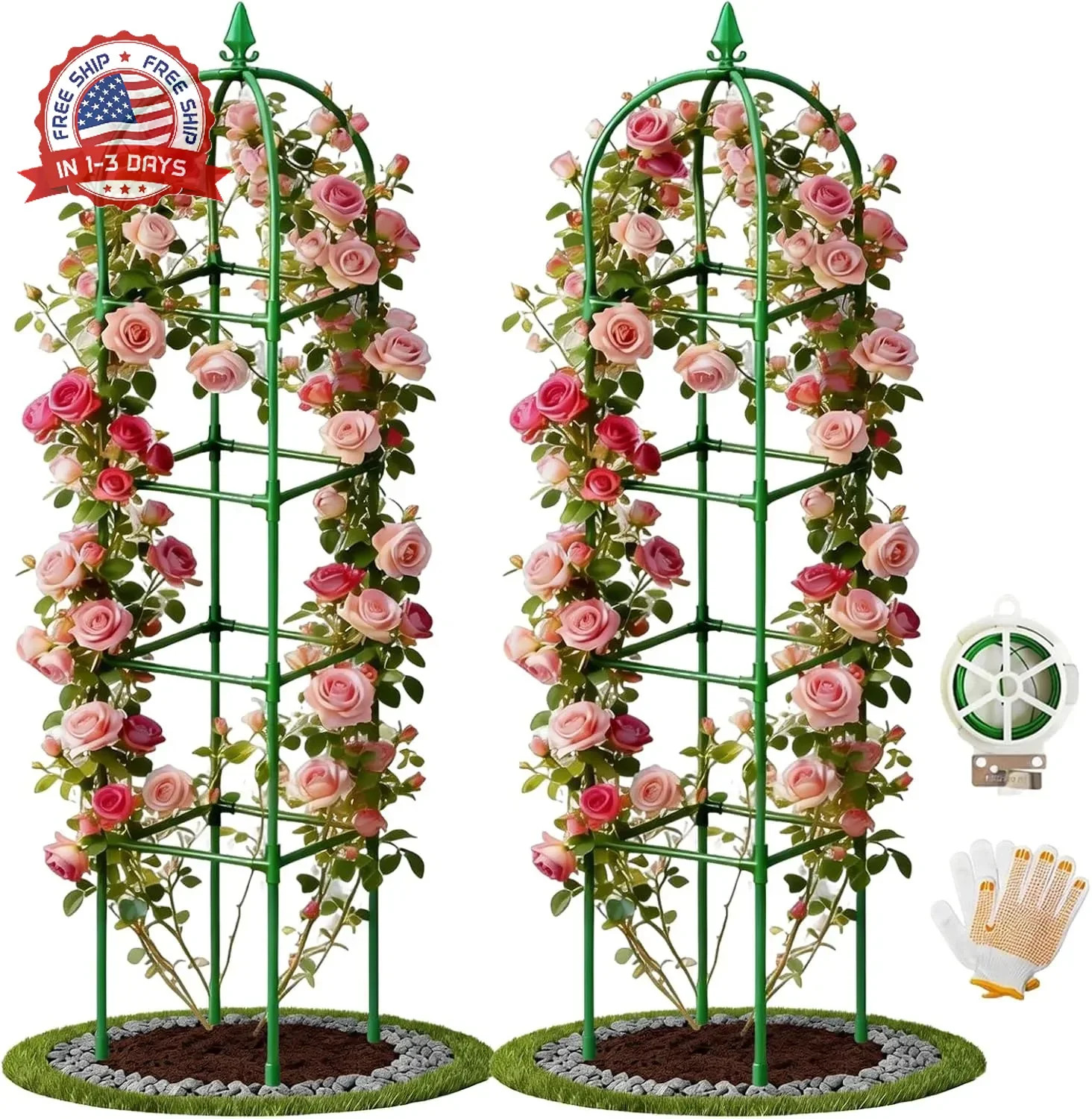 2 Pack Garden Obelisk Trellis for Climbing Plants, 72″ Metal Rustproof Rose Trel