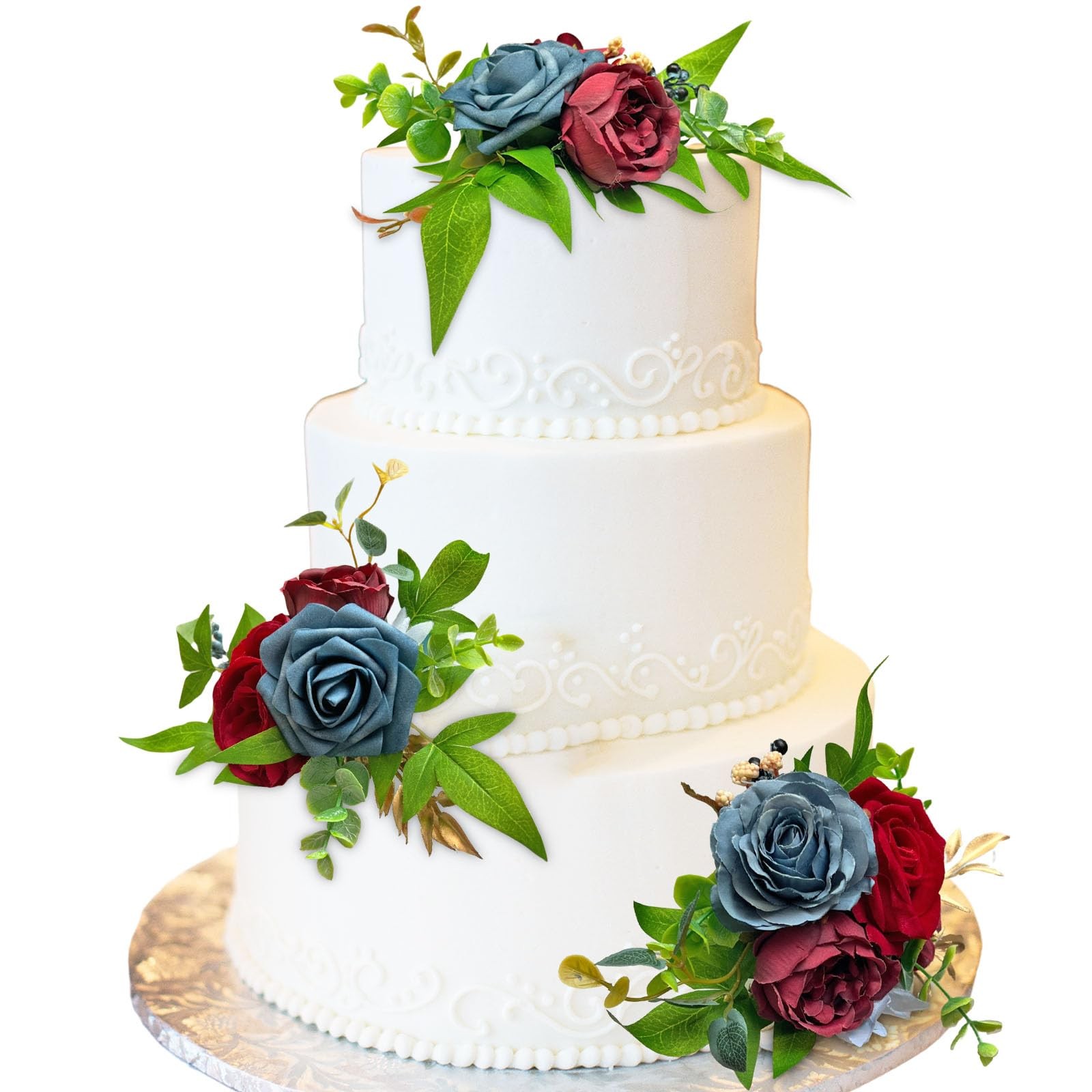 CherishedMoments 3Pcs Pre-Made Cake Flowers,Burgundy Wedding Cake Decor