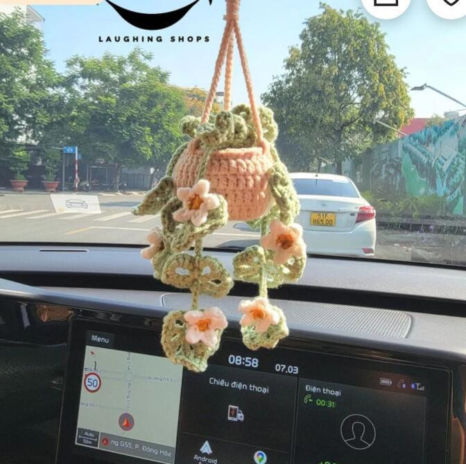 Hanging Car Crochet Handmade Succulent Pot Plant Ornaments Interior Accessories