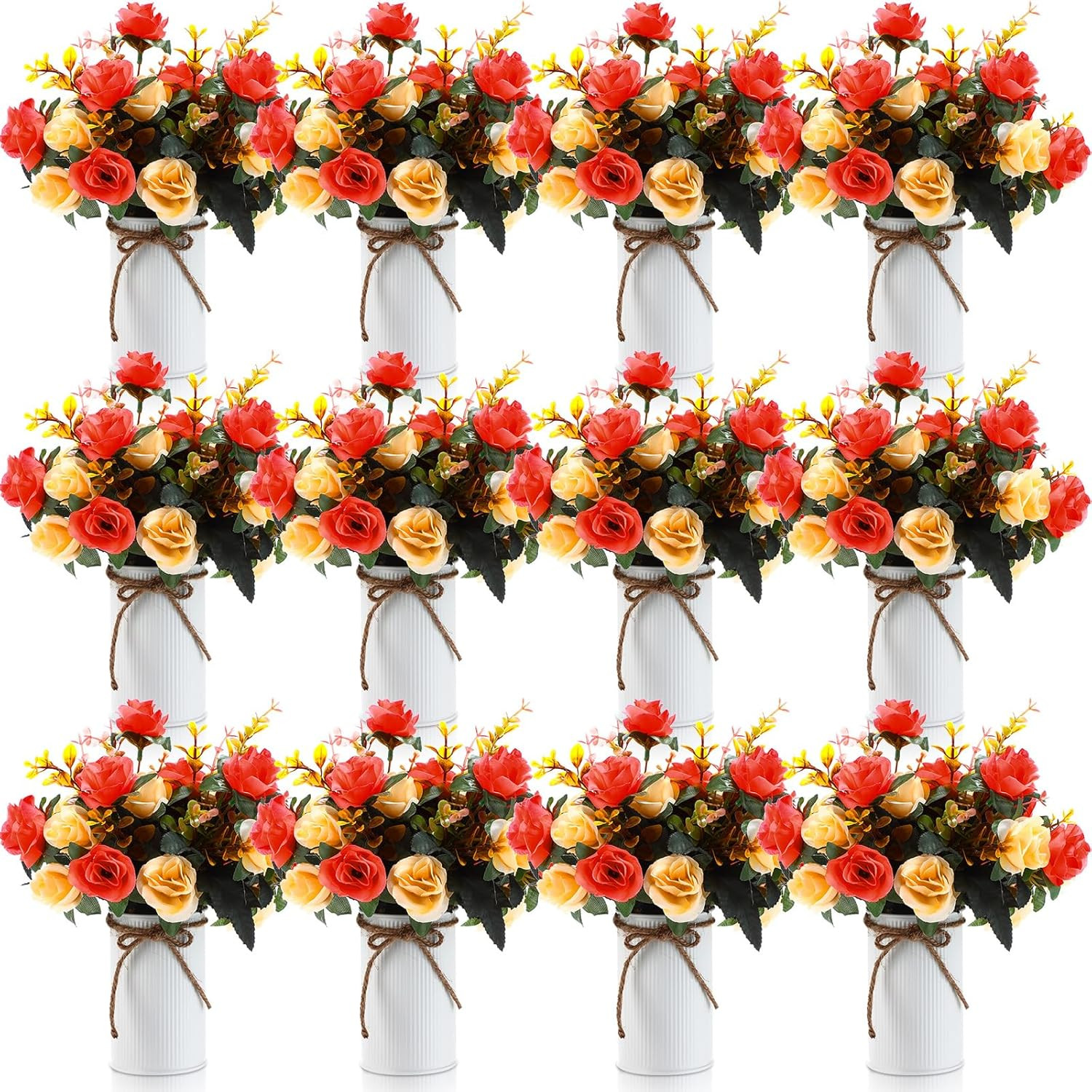 12 Sets Orange Rose Centerpiece with Vase for Valentine’s Day Decor