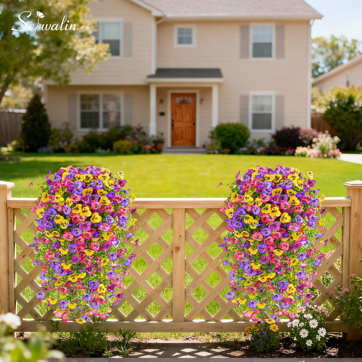 Flores Artificiales Colgantes Exterior de 6PCS Pensamientos Colores Mezclados