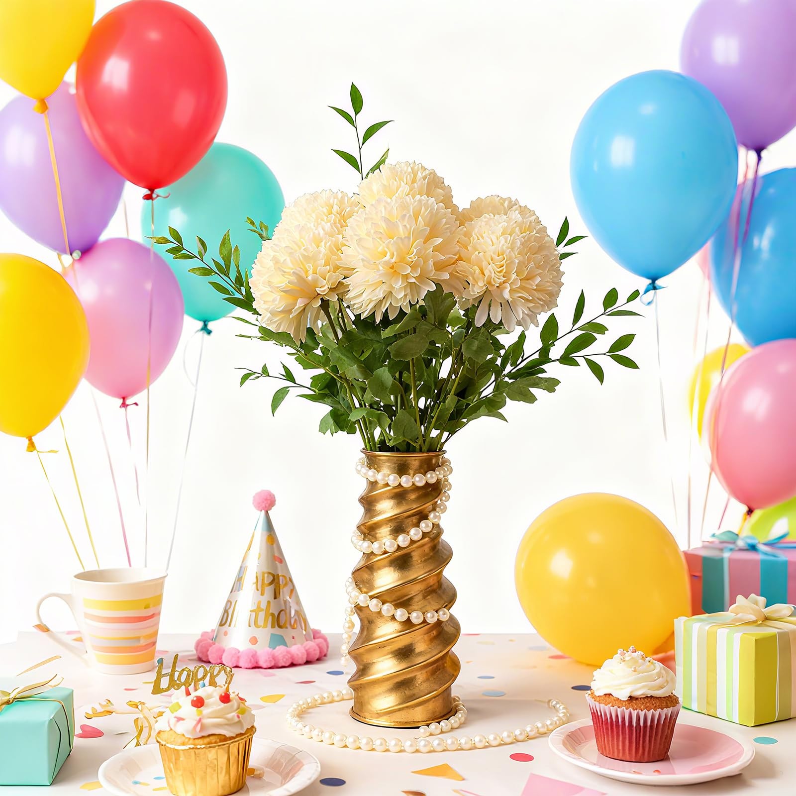 Champagne Artificial Chrysanthemums Flowers 6PCS Faux Mums 4.3In Large Chrysa…