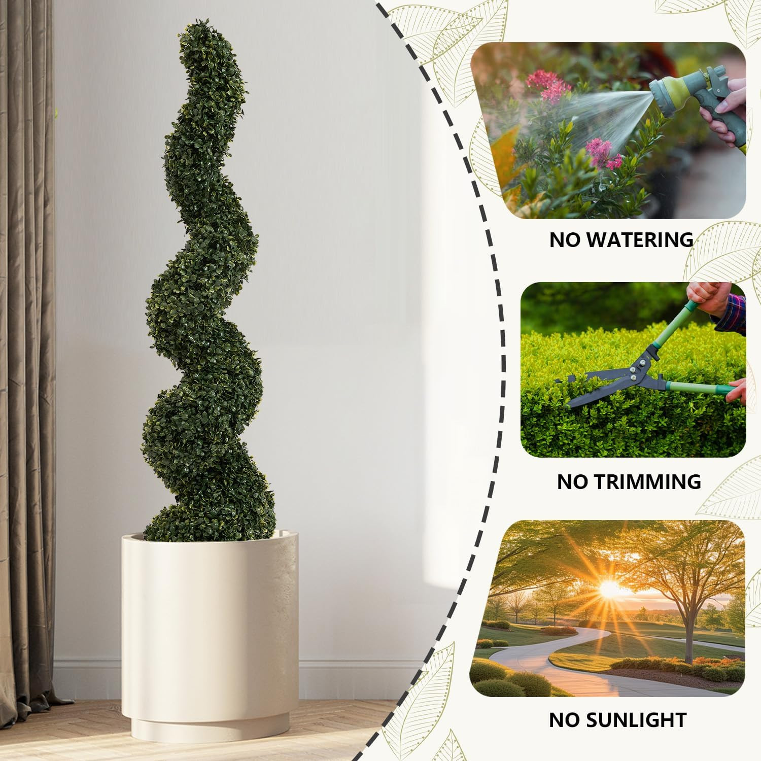 4Ft UV Resistant Spiral Topiary Trees – Set of 2 Faux Boxwood Plants