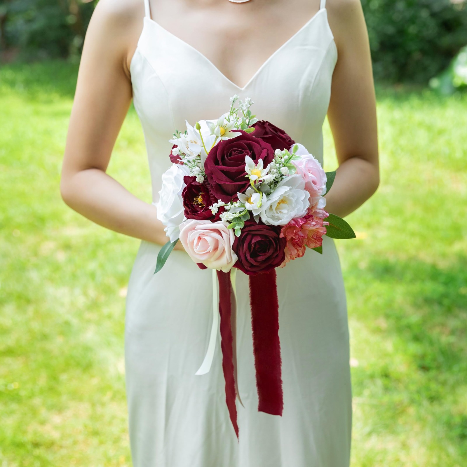 Burgundy, Blush Wedding Bouquet, Bride, Bridesmaid, Artificial Prom Flowers