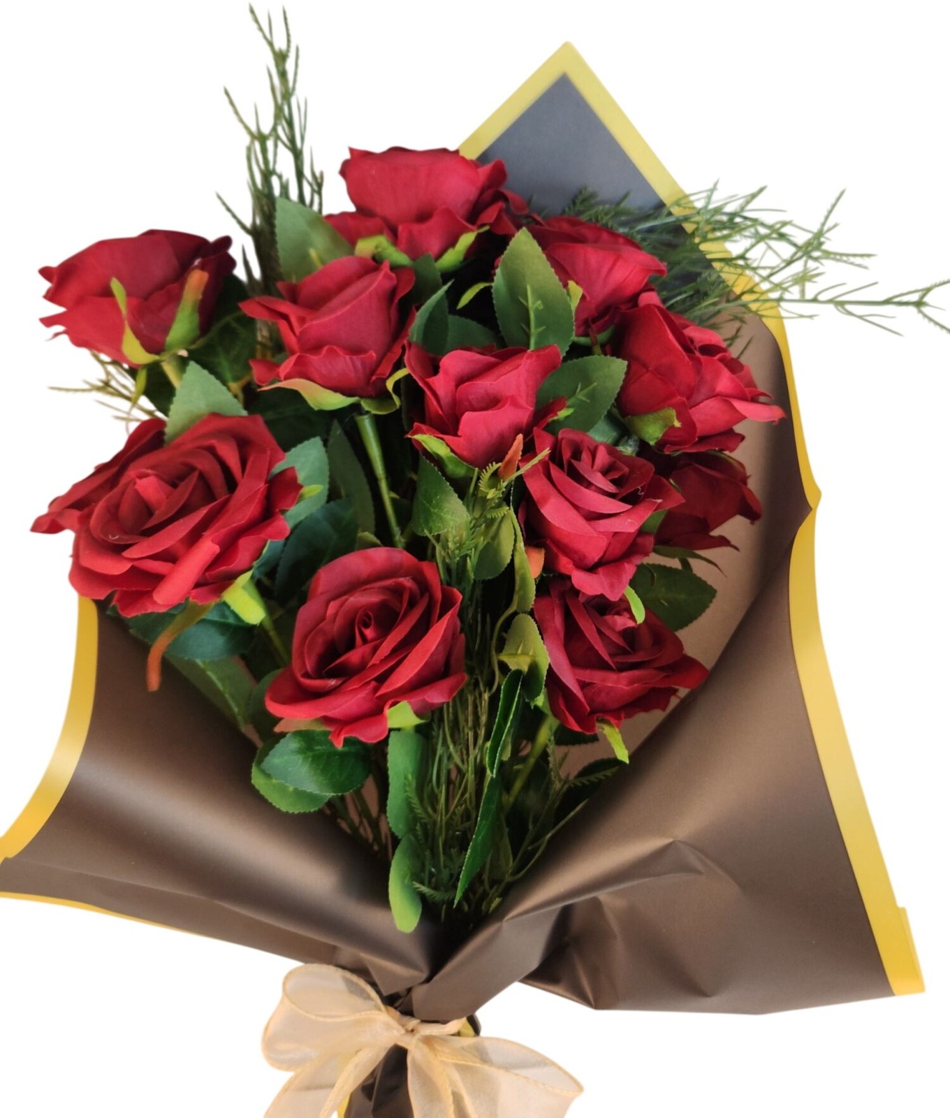 Dozen Dark Red Artificial Roses Bouquet Valentines Day Gift for Wife Romantic We