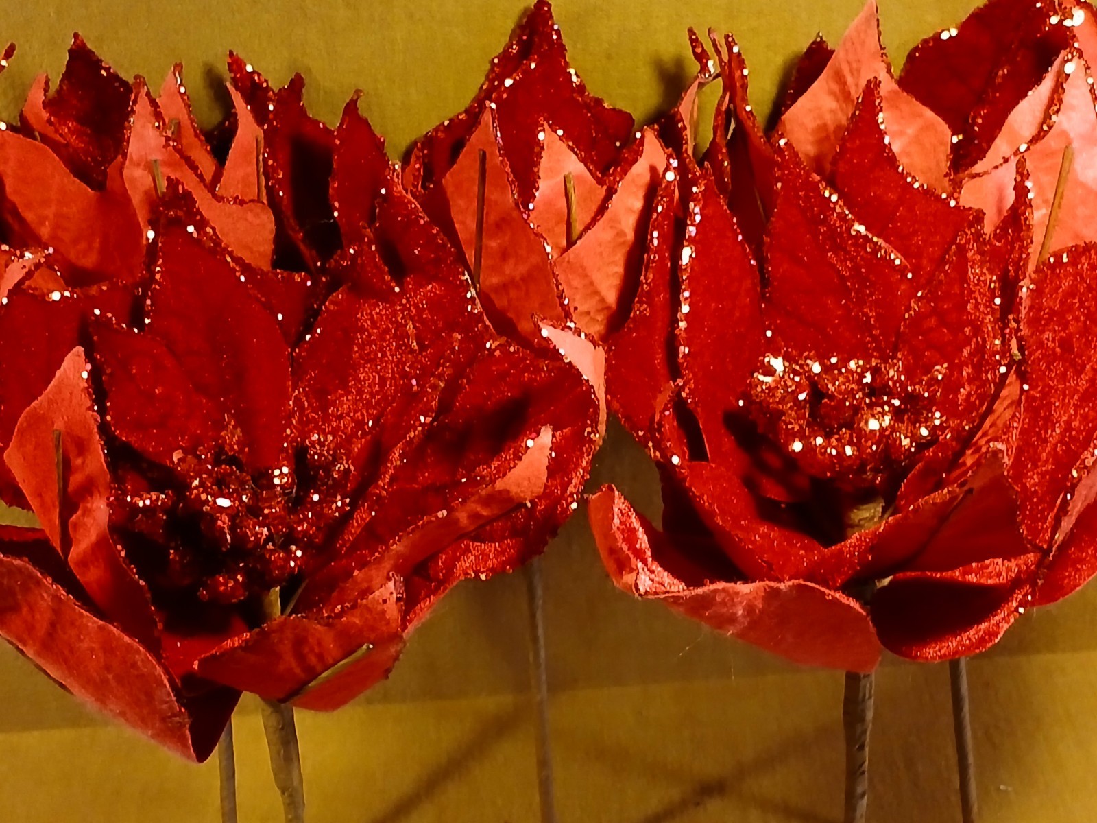 5 Christmas Poinsettia Picks 11″l x 8″w Red Velvet Wired Flower Decor Ornaments