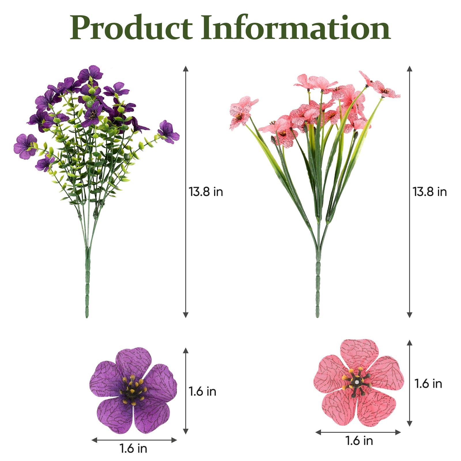 24 Bundles Lifelike Outdoor Artificial Flowers, UV Protected No Fade Fake Sil…