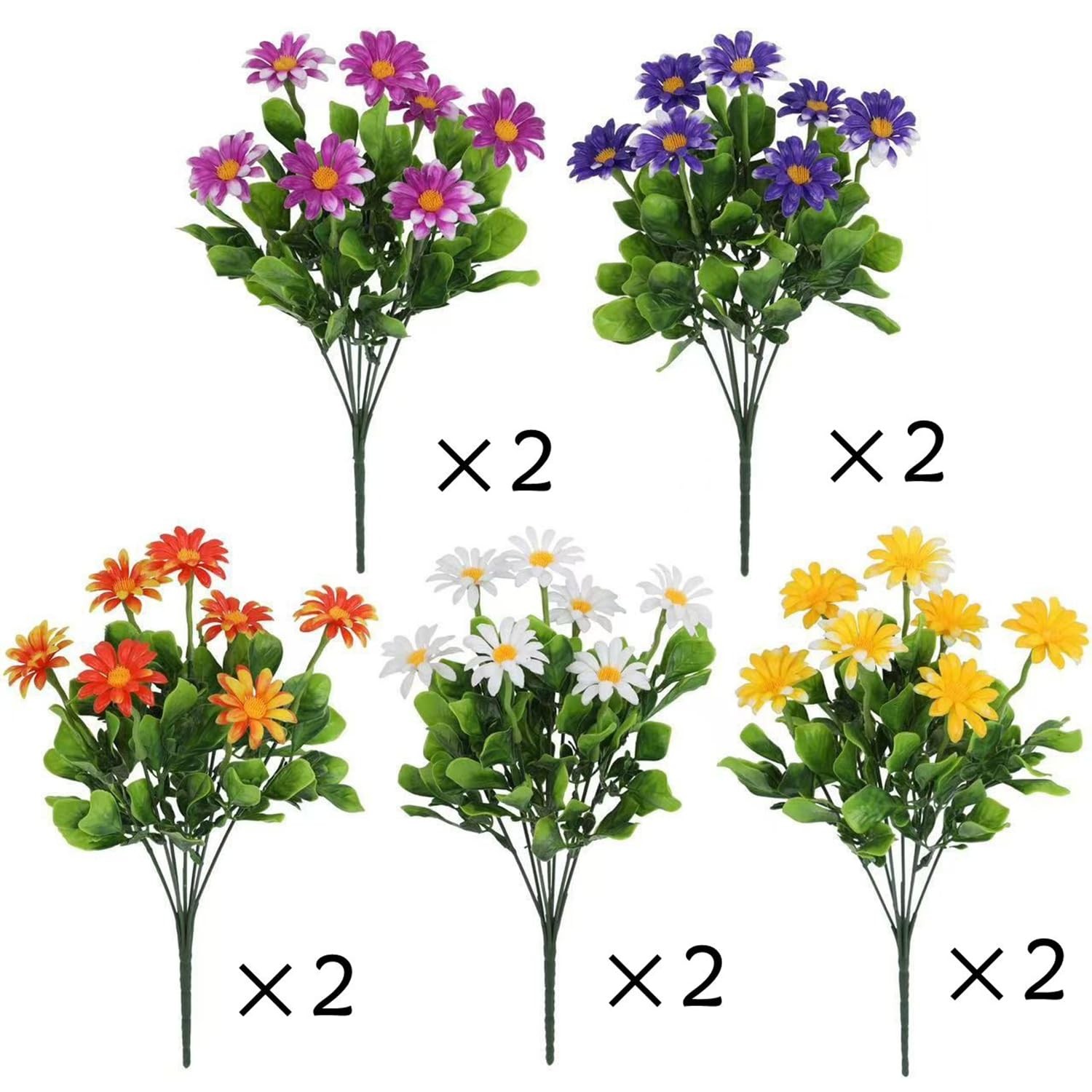 10 Bunches Outdoor/Indoor Artificial Flowers,Plastic Flower,Daisy Imitation F…
