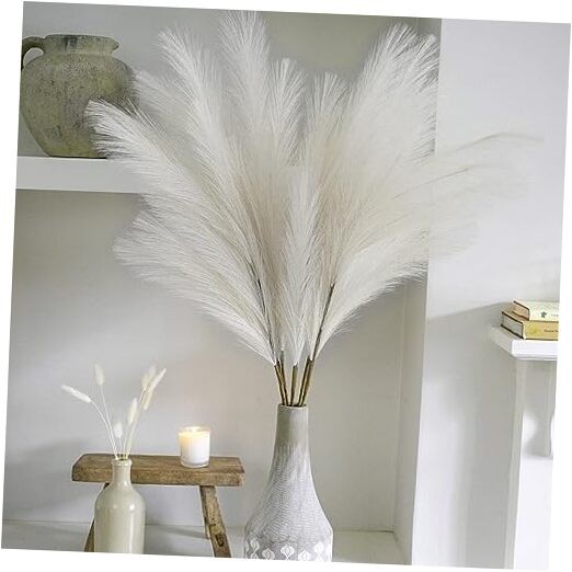 38″ 10 Stems White Pampas Grass Tall Decor – Faux Pampas Grass A-cream White
