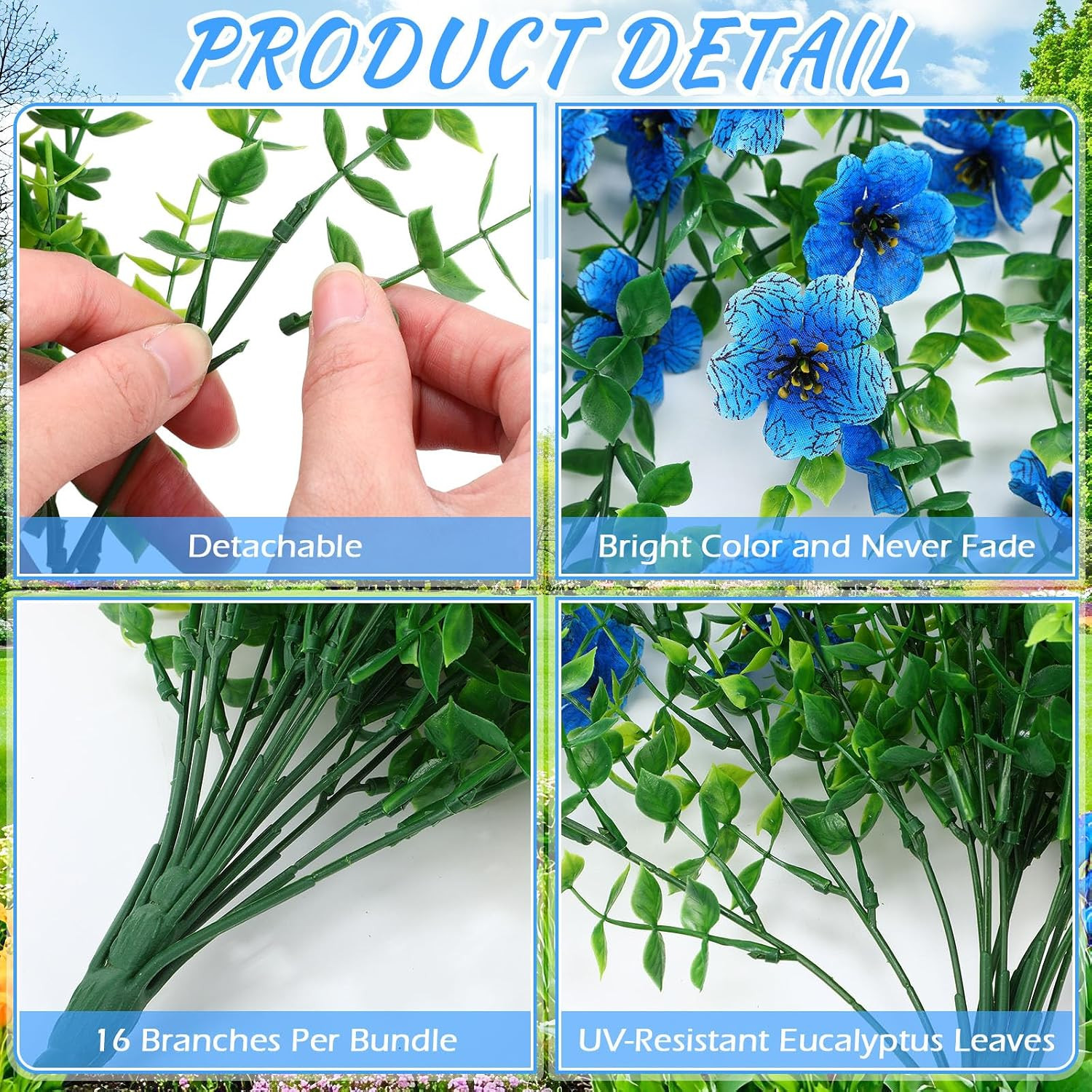 30″ Blue Artificial Hanging Flowers – UV Resistant Faux Plants for Outdoor Decor