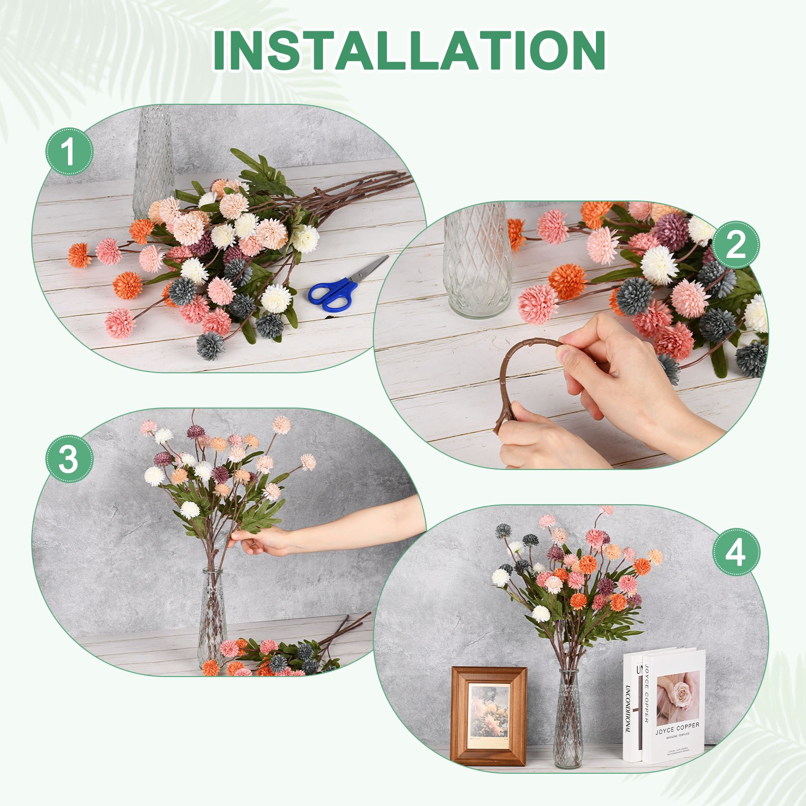 12-Pack Artificial Chrysanthemum Ball Flowers 20″ for Home Decor [Dark Brown]