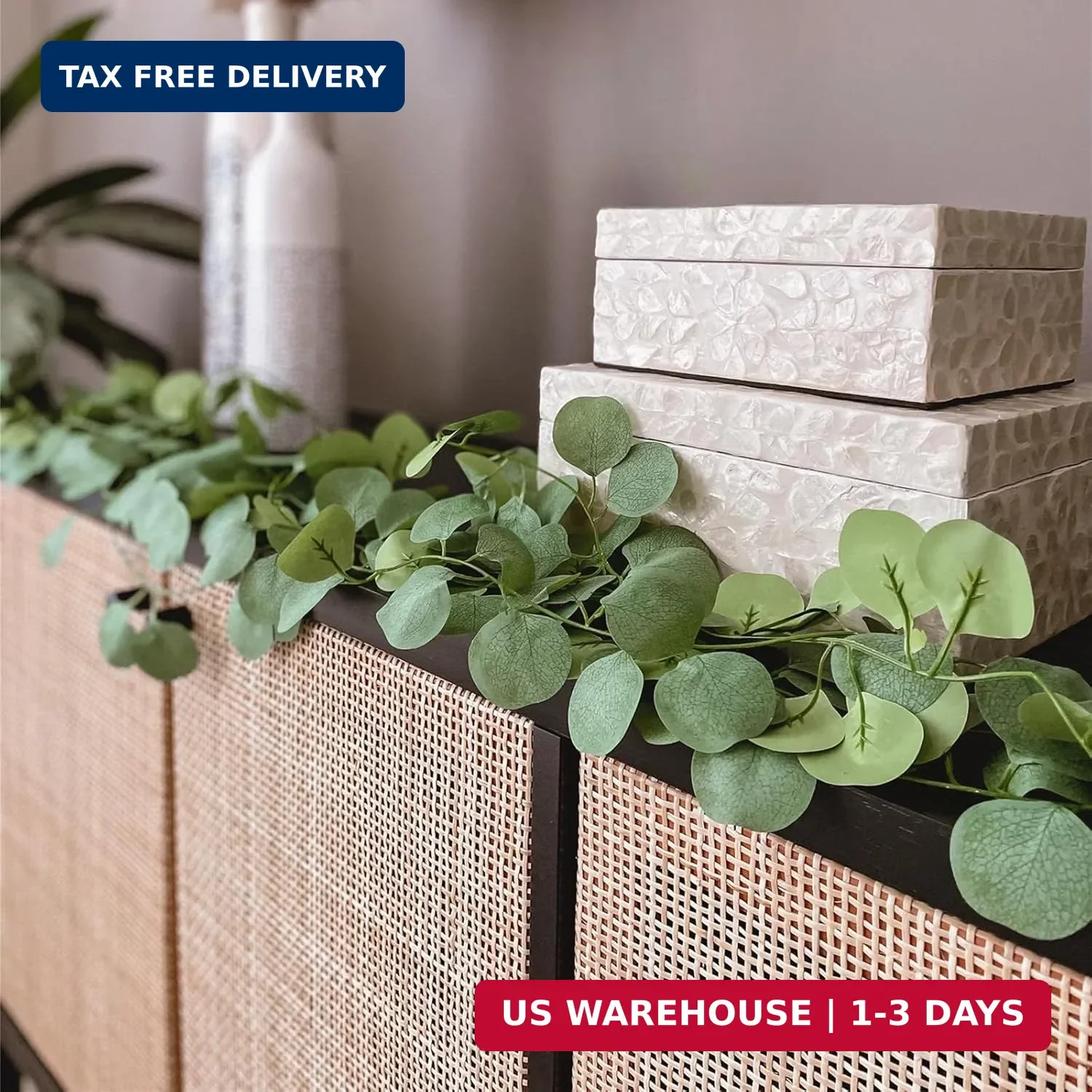 CQURE 12 Pack 84Ft Eucalyptus Garland,Artificial Eucalyptus Leaves Table Greener