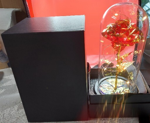 Galaxy Enchanted Golden Forever Rose Flower In Glass Dome W/Led Light Gift