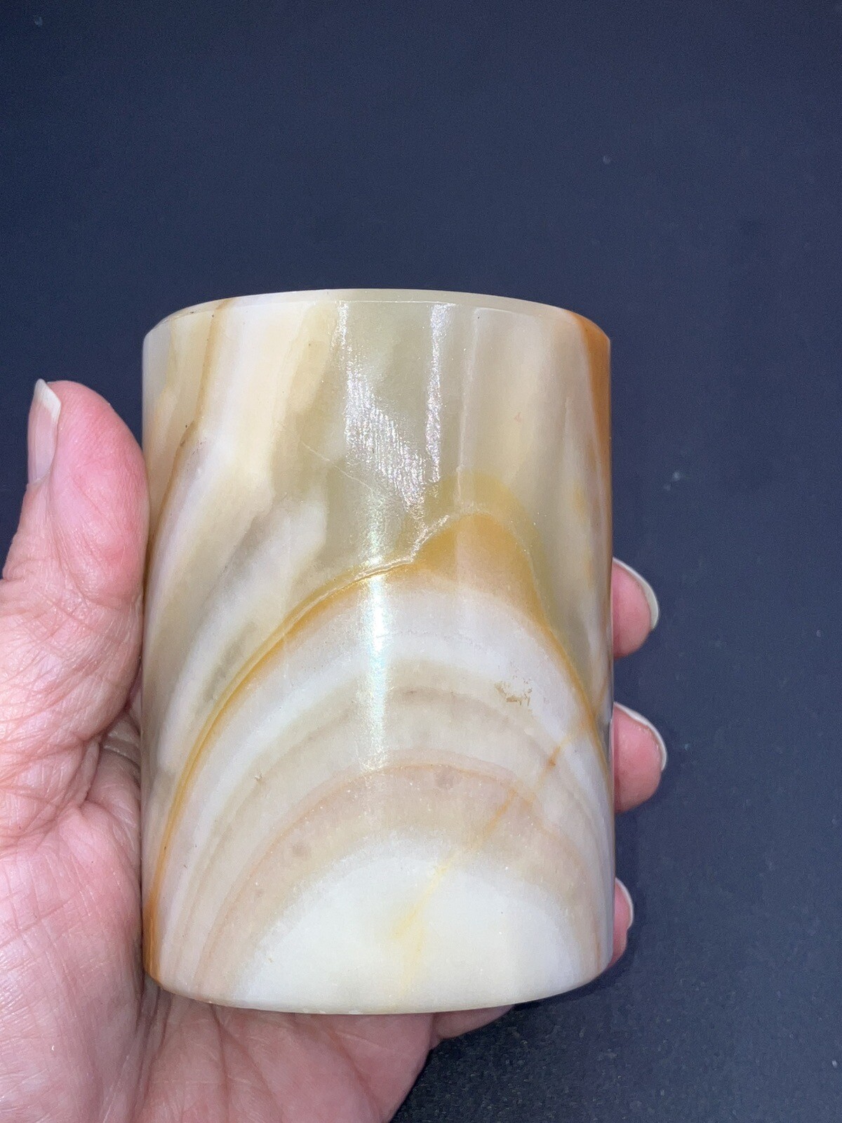 Vintage Variegated Earth Toned Onyx Marble 3.25″, 7 Hole Flower Frog Italy