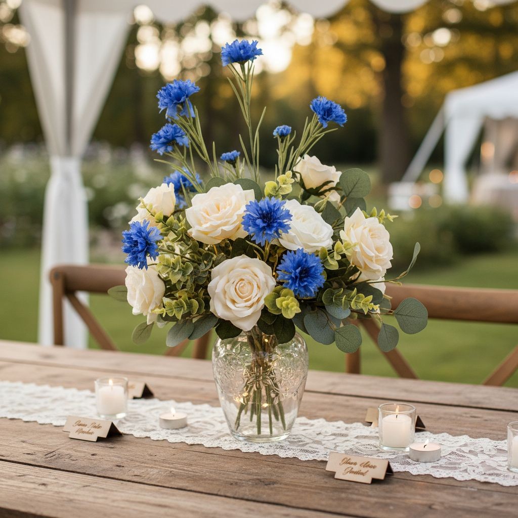 Artificial Blue Cornflower Stems Faux Wildflower Floral Decor Wedding