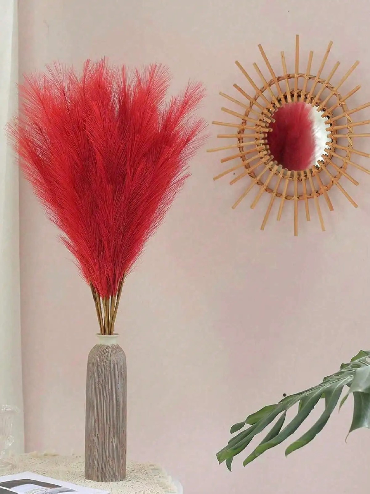 Red Artificial Reeds 55cm Tall Faux Pampas Grass for Wedding & Party Decor