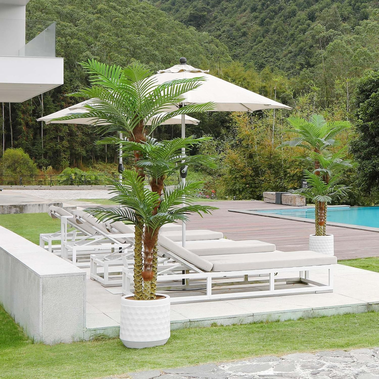 Artificial Palm Tree for Outdoor 8Ft Tall UV Resistant Fake Tropical Golden Cane