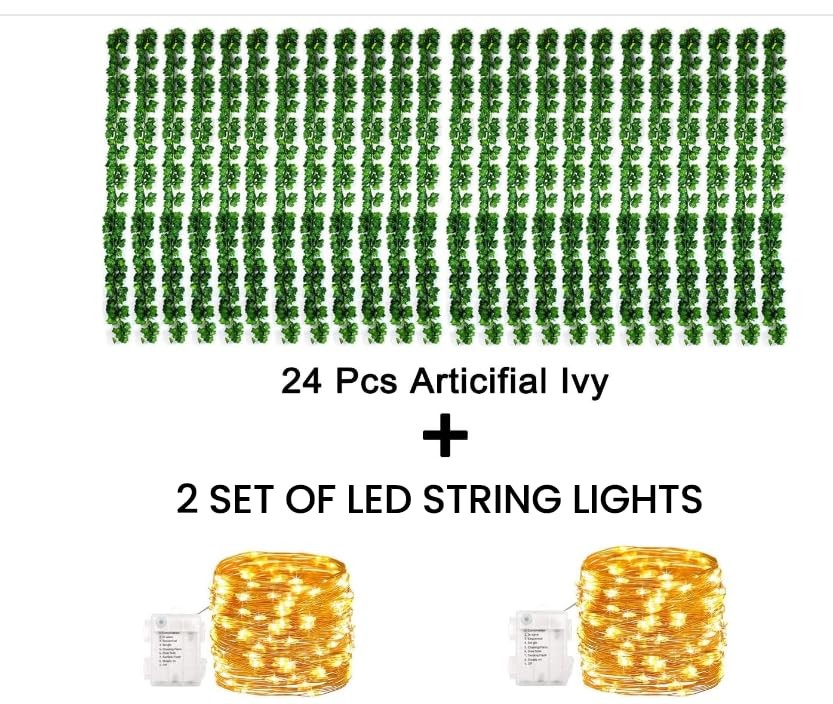 24Pack / Each 82 inch, Artificial Ivy Garland Fake Plants with 160 LED String…