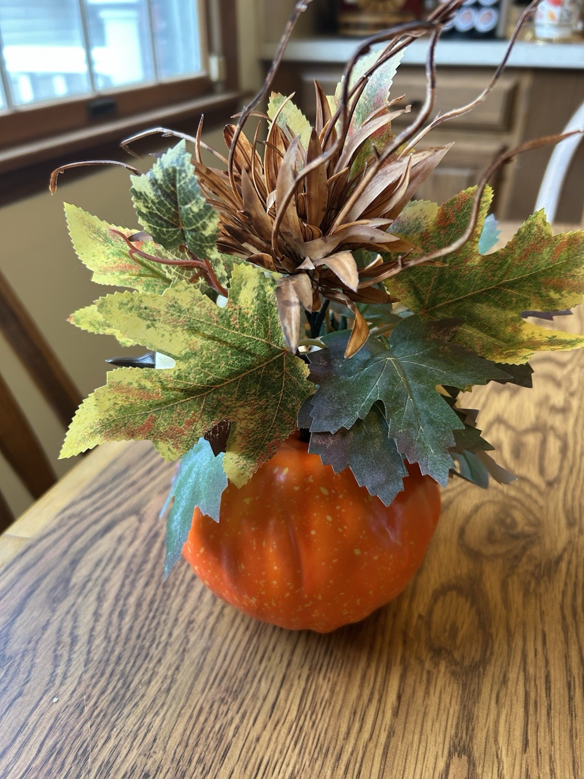 Artificial Harvest Pumpkin With Sunflower & Autumn Leaves Decorations
