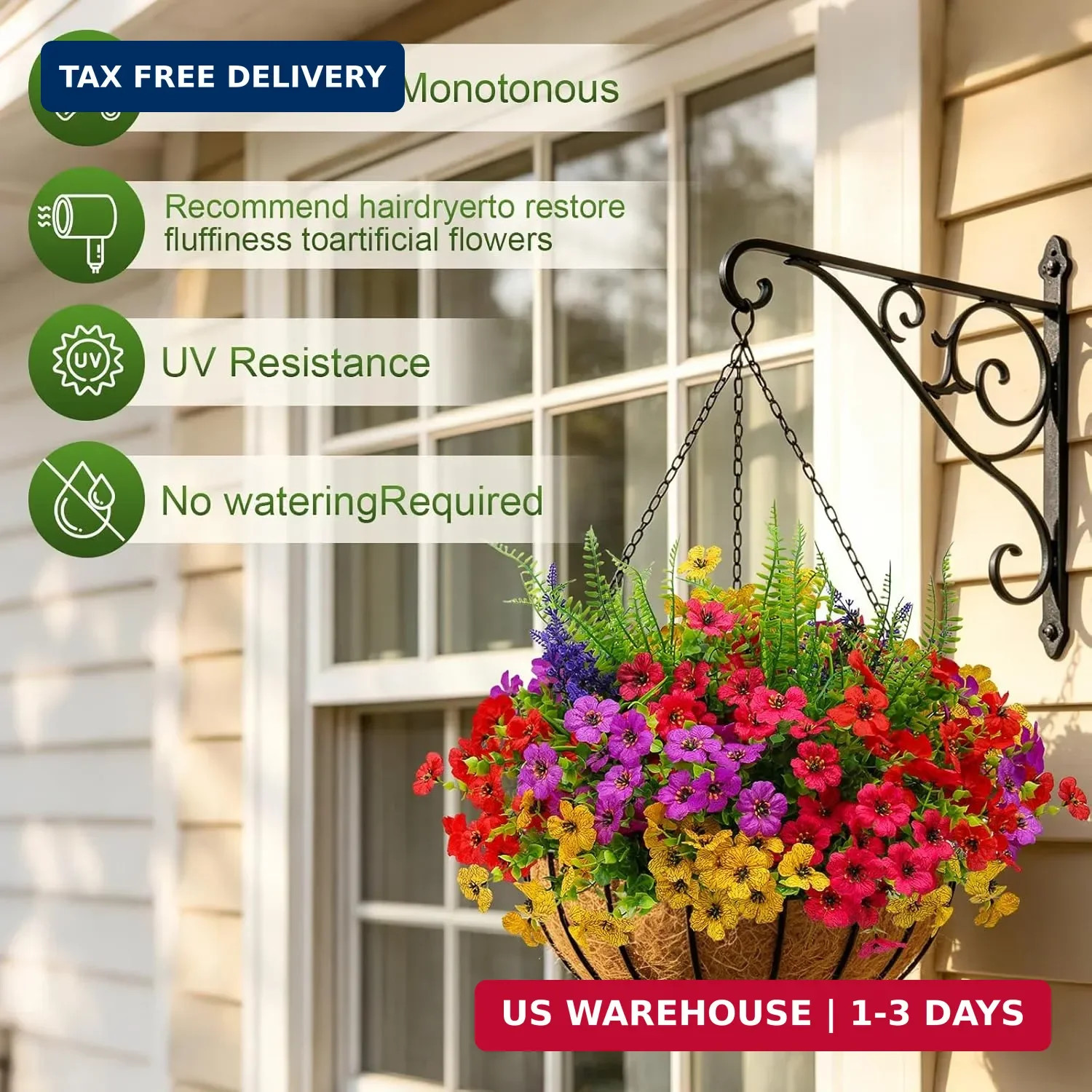 Artificial Fake Flowers for Outdoor UV Resistant,16 Bundles Silk Outside Plants