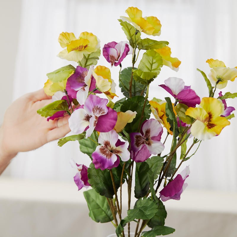 Factory Direct Craft Purple and Yellow Poly Silk Pansy Floral Bush | for In