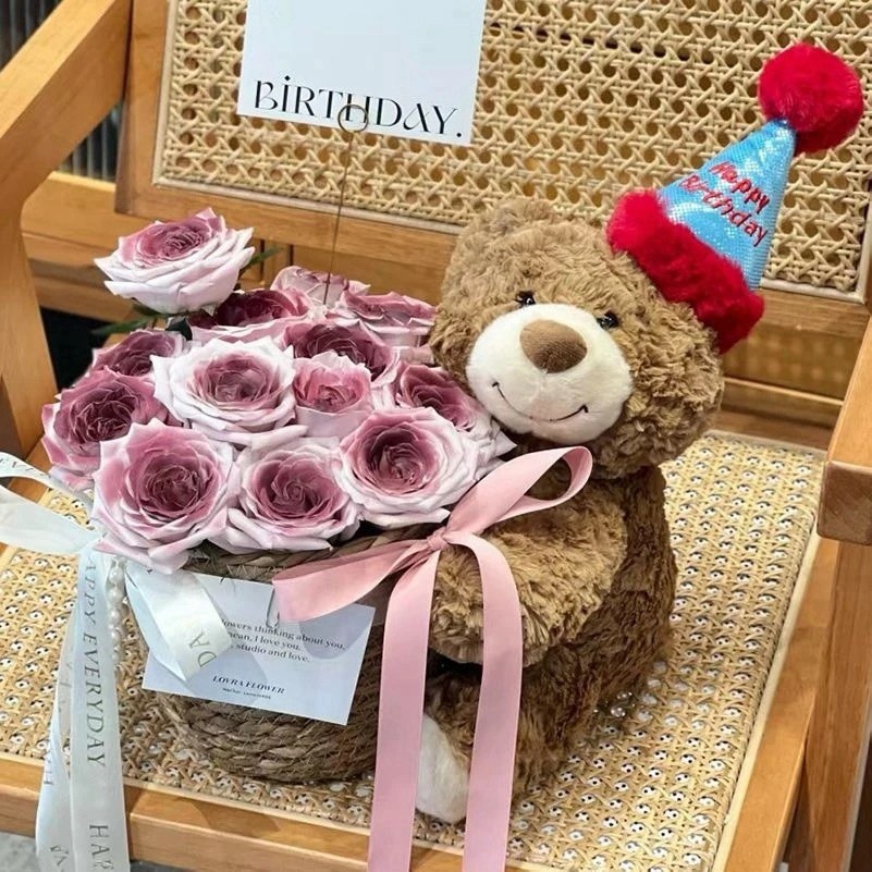 Teddy Bear With 33 Eternal Rose Bouquet— Best Gift For Girlfriend. Best Friend