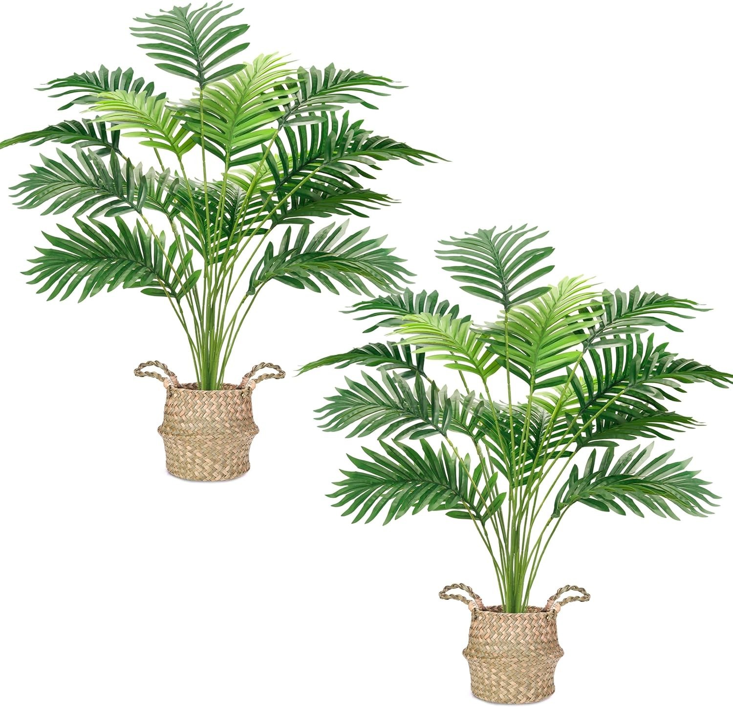 2Pcs Fake Palm Tree 28Inch Large Fake Potted Faux Areca Palm Plant with Hand-…