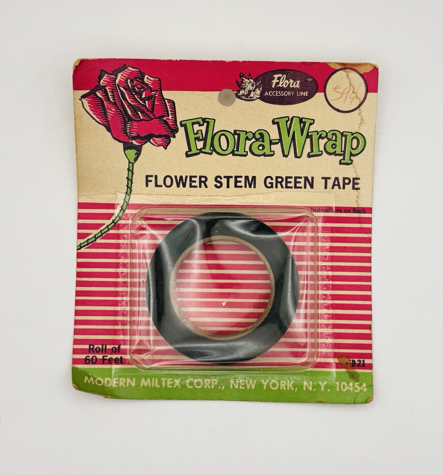 Vintage Flora-Wrap Flower Stem Green Tape NOS Modern Miltex Corp New York