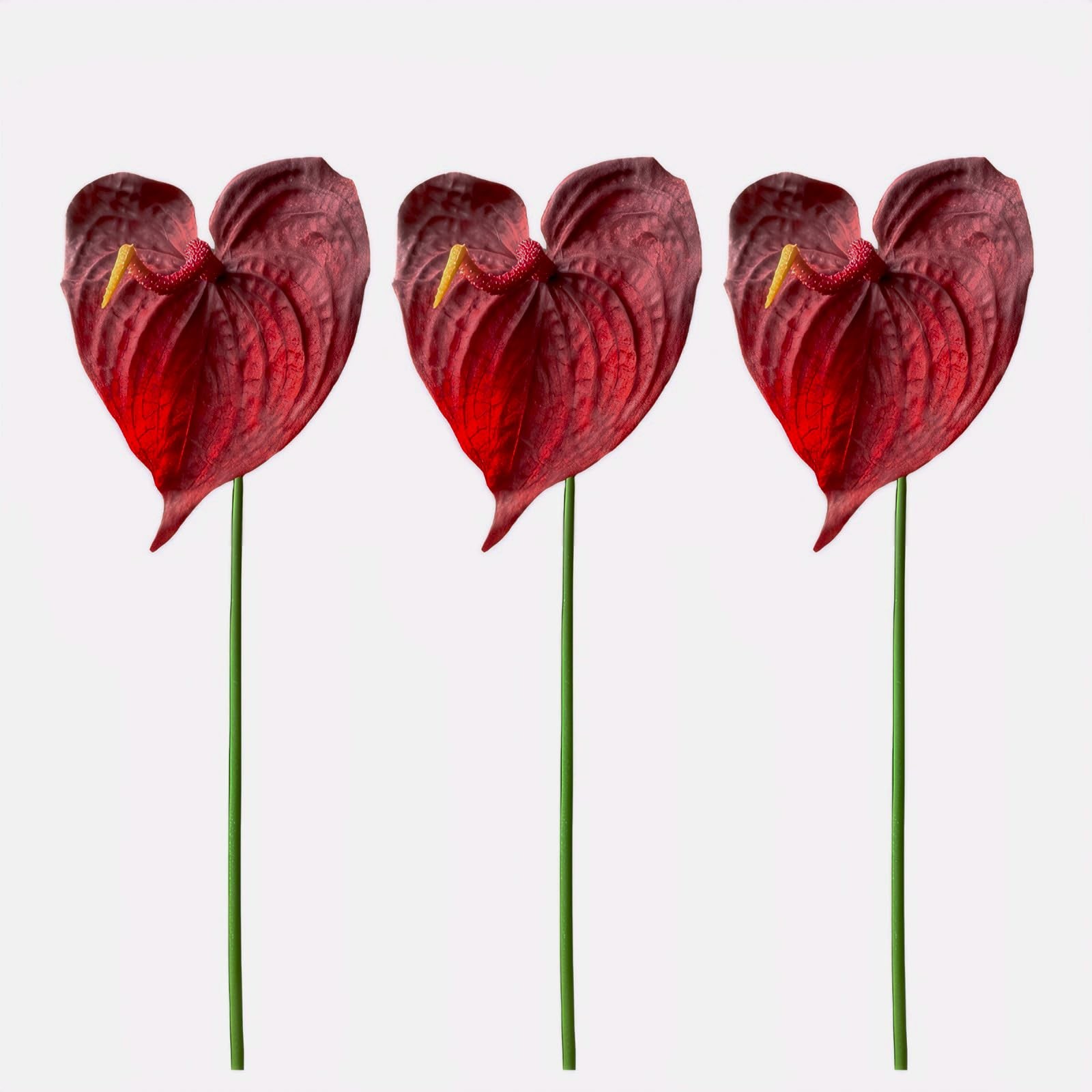 30″ Artificial Anthurium Lily Flowers 3pcs Red Fake Tropical Flowers for Vase…
