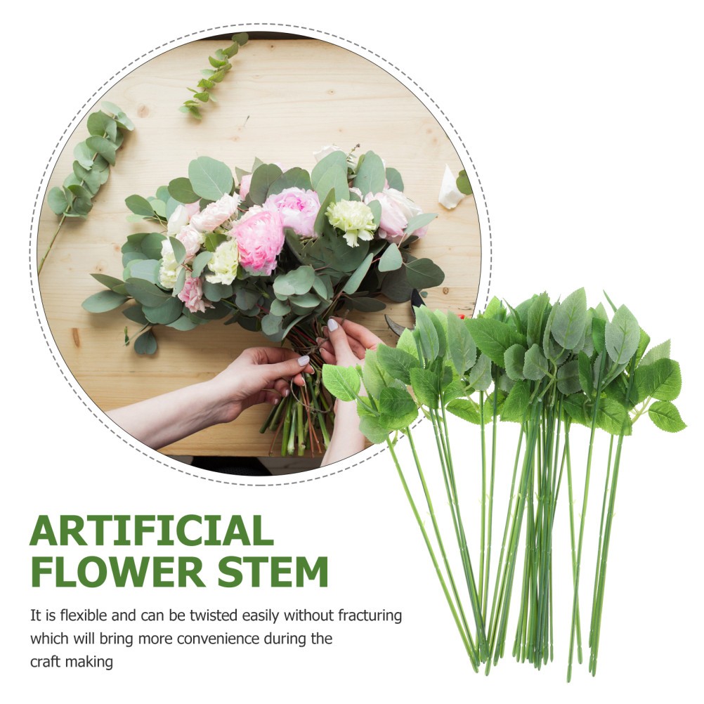 30pcs Rose Flower Stem Single Branch with Leaves Rose Stem Rose Decorative Stem