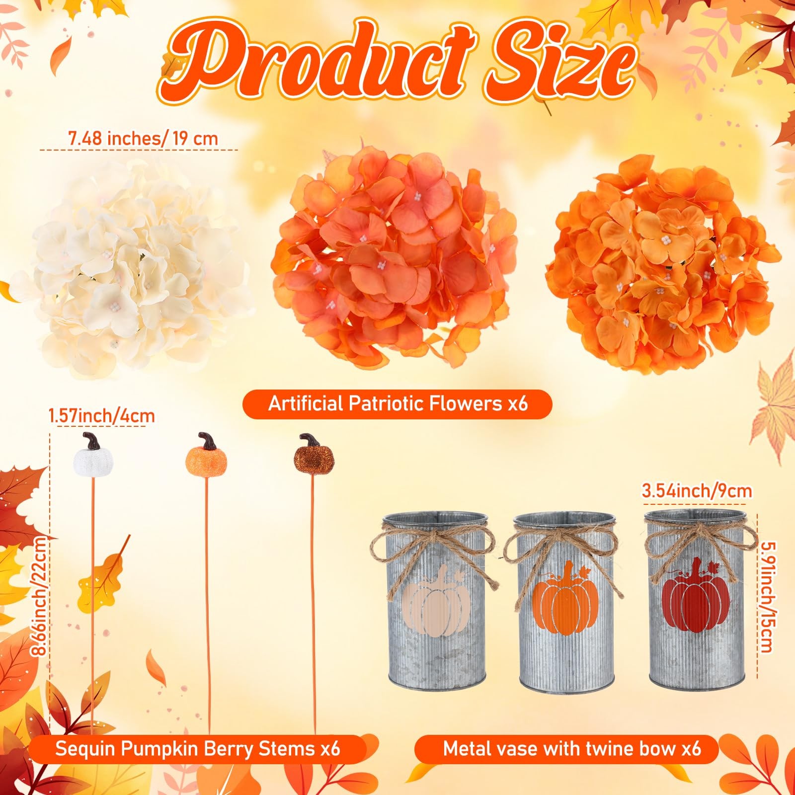 6 Sets Thanksgiving Fall Centerpiece Artificial Flower Pumpkin Metal Vase