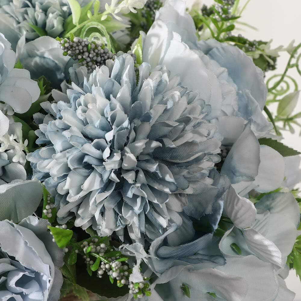 Flor Artificial En Florero Flores De Hortensias Azules De Seda Con Florero, …