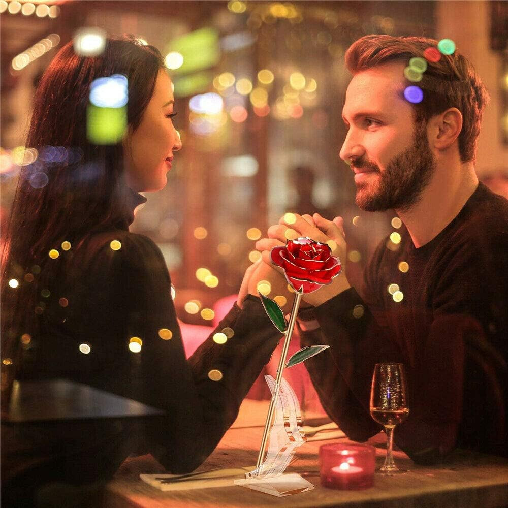 Valentines Day Gifts for Her Real Rose Dipped in 24K Gold Preserved Rose Flow…