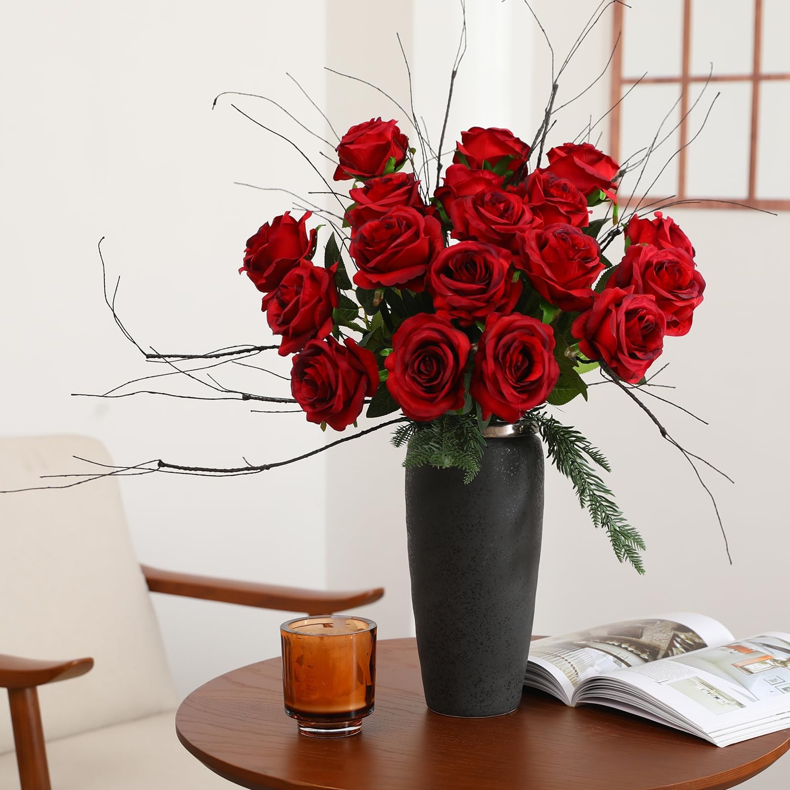 50PCS Artificial Silk Roses in Bulk & Bouquet Long Stem – Realistic Fake Rose…