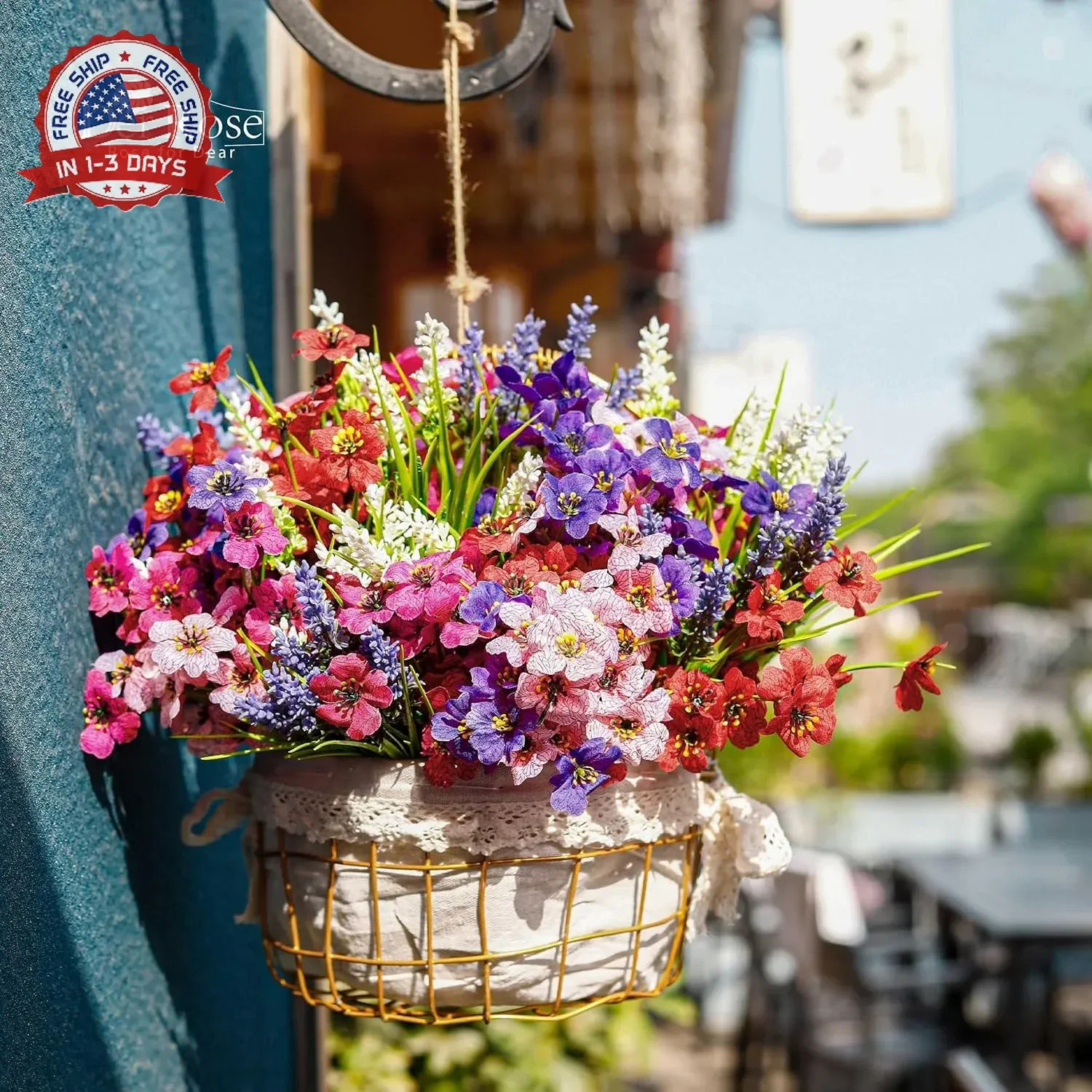 Artificial Flowers Outdoor UV Resistant Silk Plastic Spring Plants 4 Colors Bund