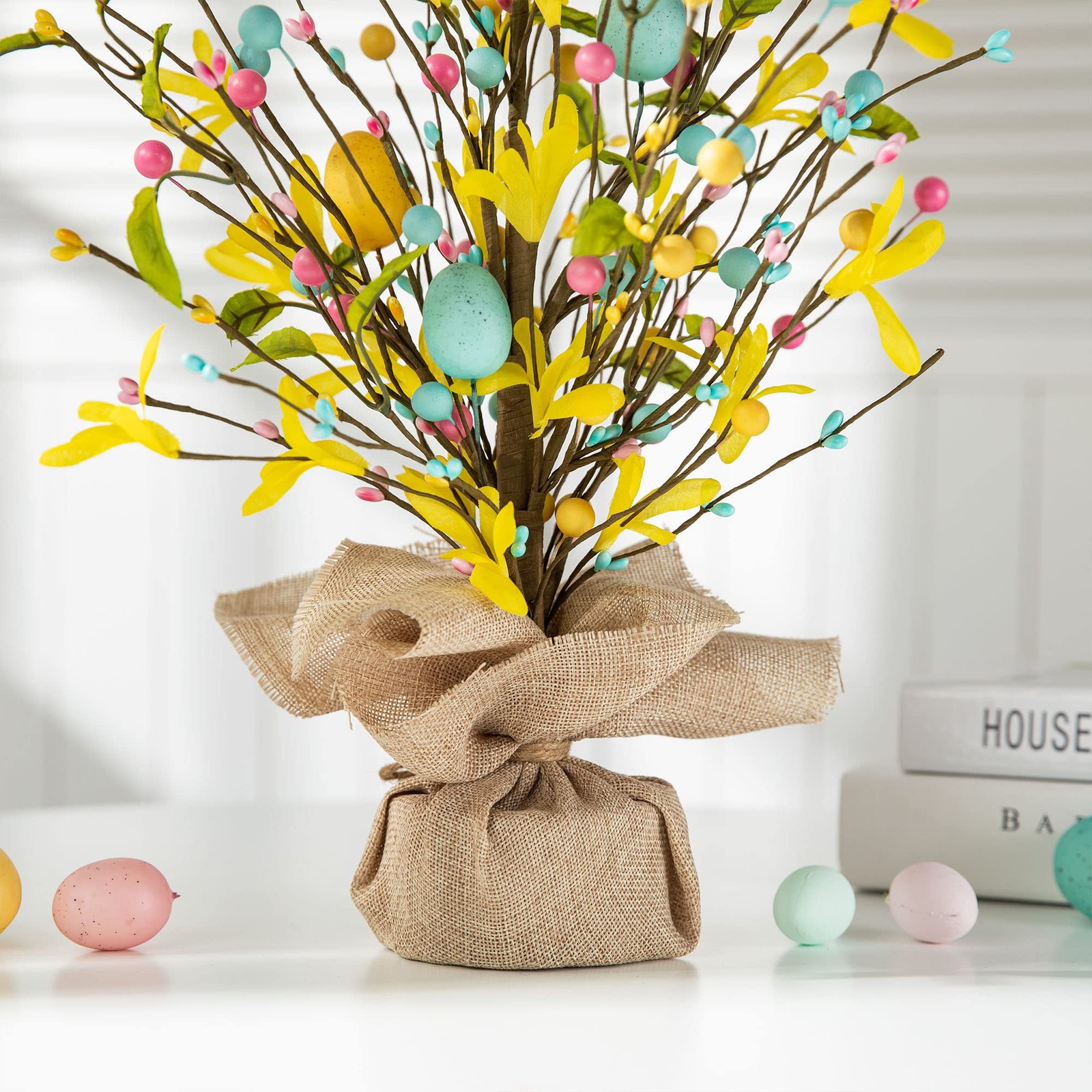 18″ Easter Eggs Table Tree Decor Artificial Blossom Tabletop Centerpiece