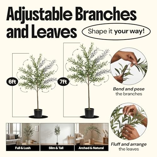 Artificial Olive Tree, Faux Olive Tree Plants, Fake Potted Olive Silk Tree 7ft