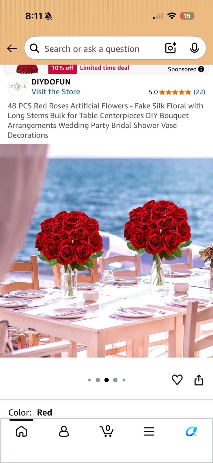 48pcs Red Roses Artificial Flowers,Realistic Long Stem Fake Silk Roses Bouquet