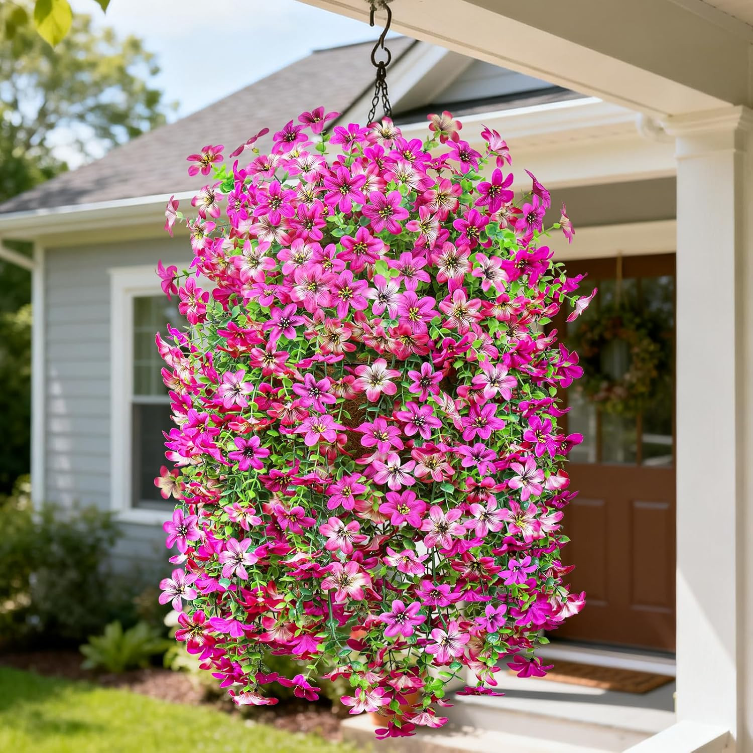Artificial Hanging Flowers Decoration, 3Pcs Fake Floral Basket Plants for Outdoo