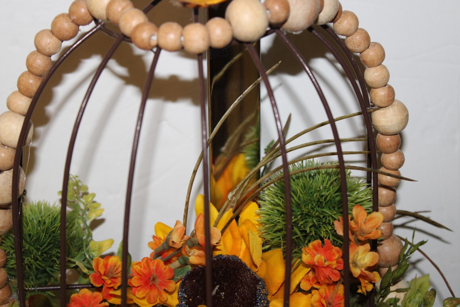 FALL AUTUMN FLOWER ARRANGEMENT BIRD CAGE CENTERPIECE 15”