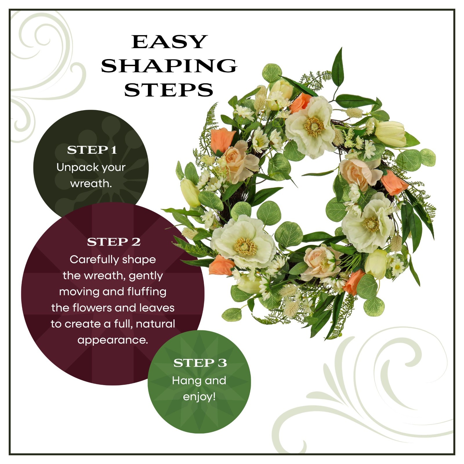 22″ Artificial Spring Wreath with Tulip, Poppy & Buttercup – Realistic Floral De
