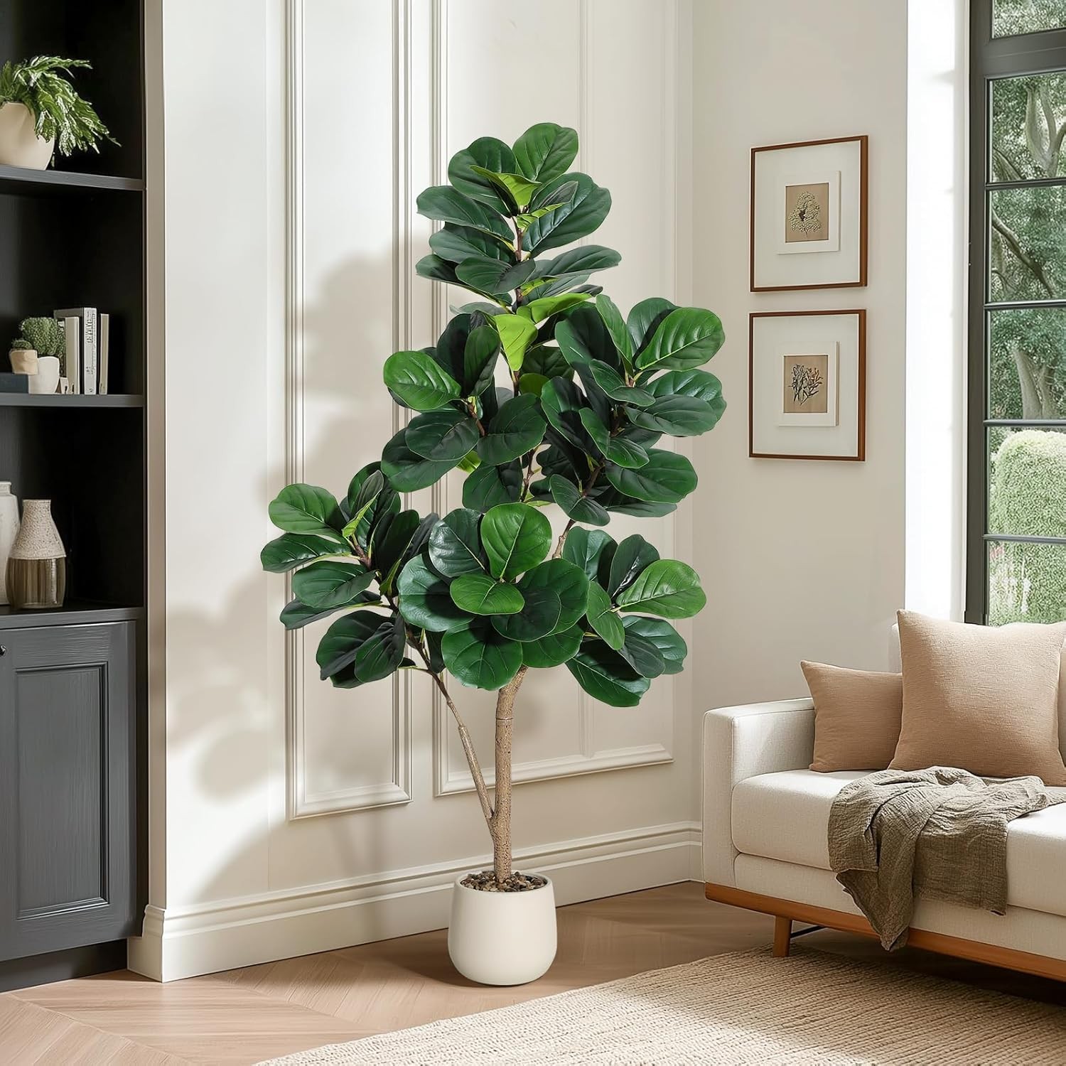 Artificial Fiddle Leaf Fig Tree Faux Ficus Lyrata Indoor Plant w/ Pot Multi Size