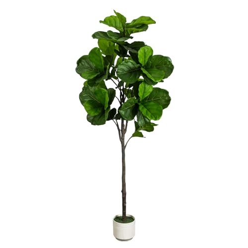 Artificial Fiddle Leaf Fig Tree 6FT – Large Fake Tree with White 6ft Green
