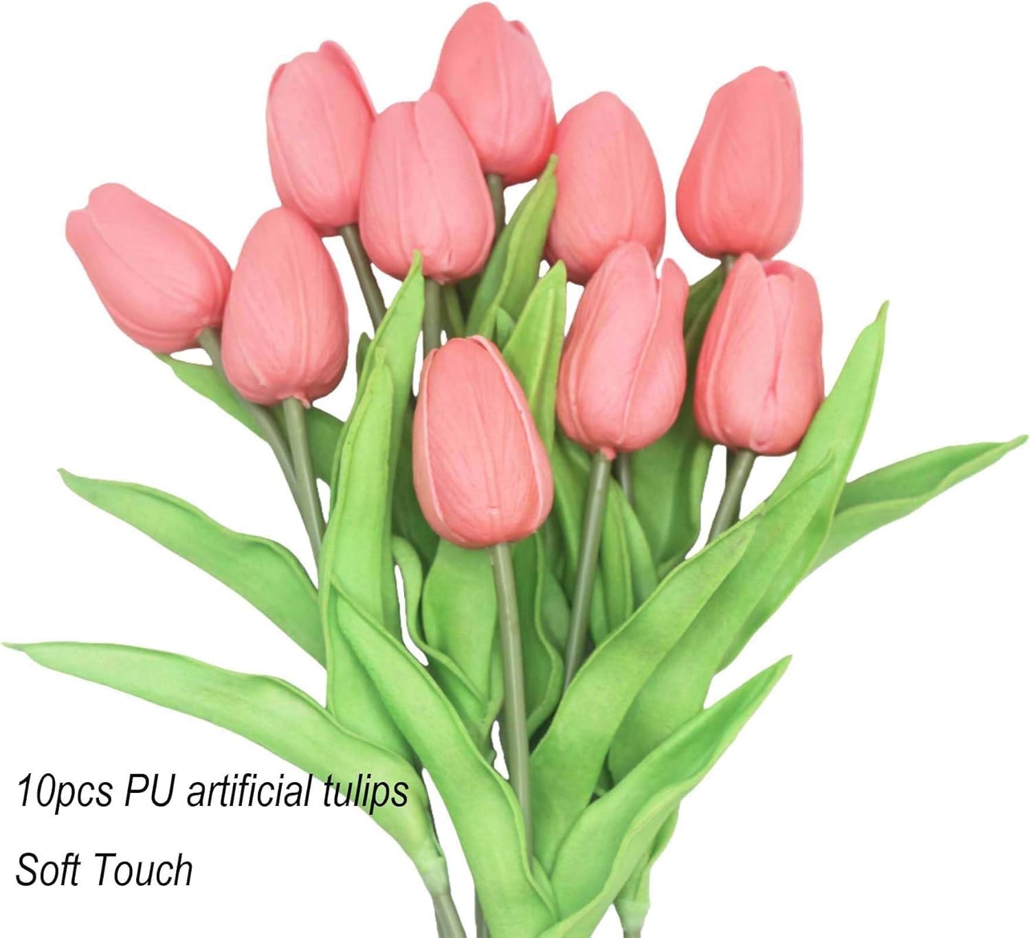 10-Heads Artificial Flowers PU Mini Real Touch Tulip Bouquets (Gradient Coral)