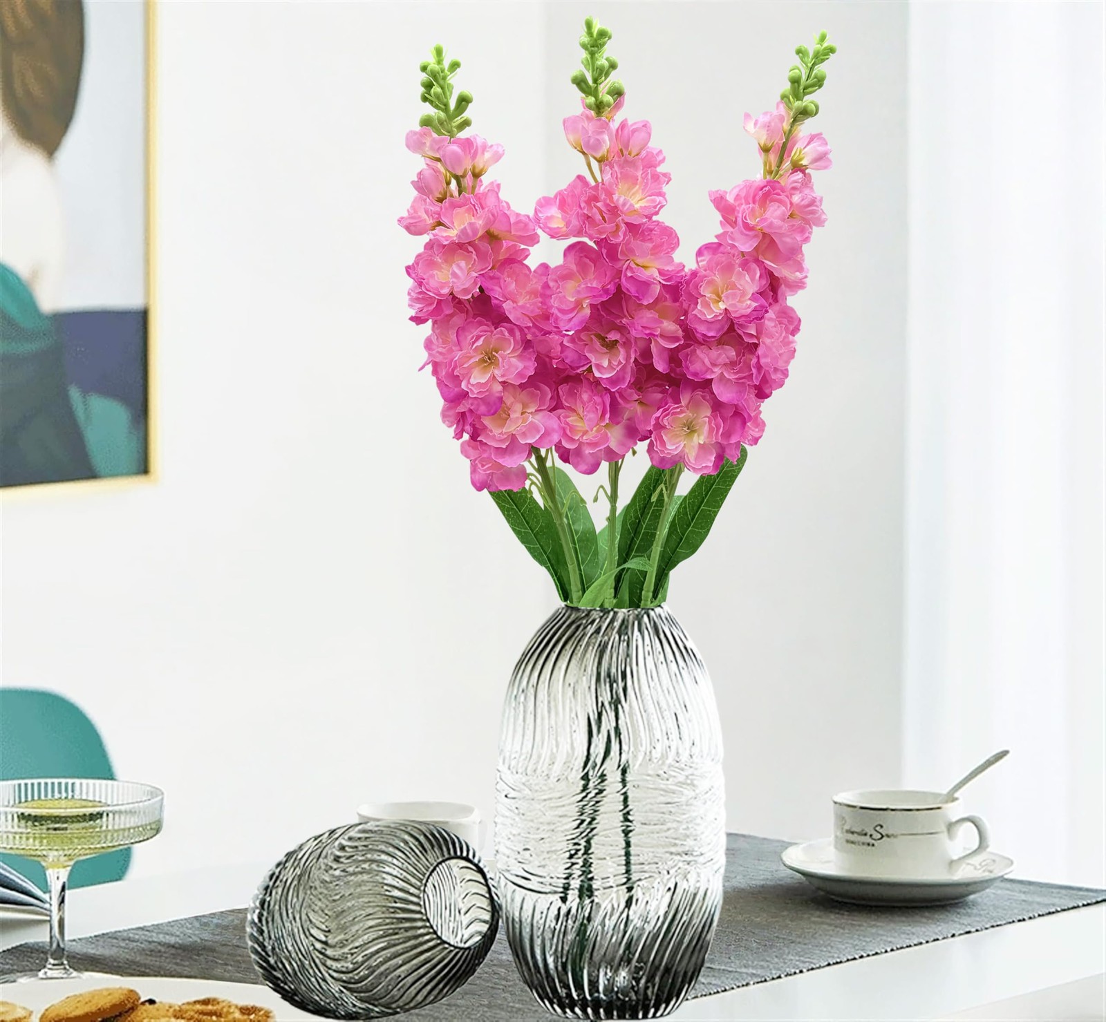 Artificial Delphinium Flowers 3pcs Pink Silk Larkspur Flowers Faux Snapdragon…