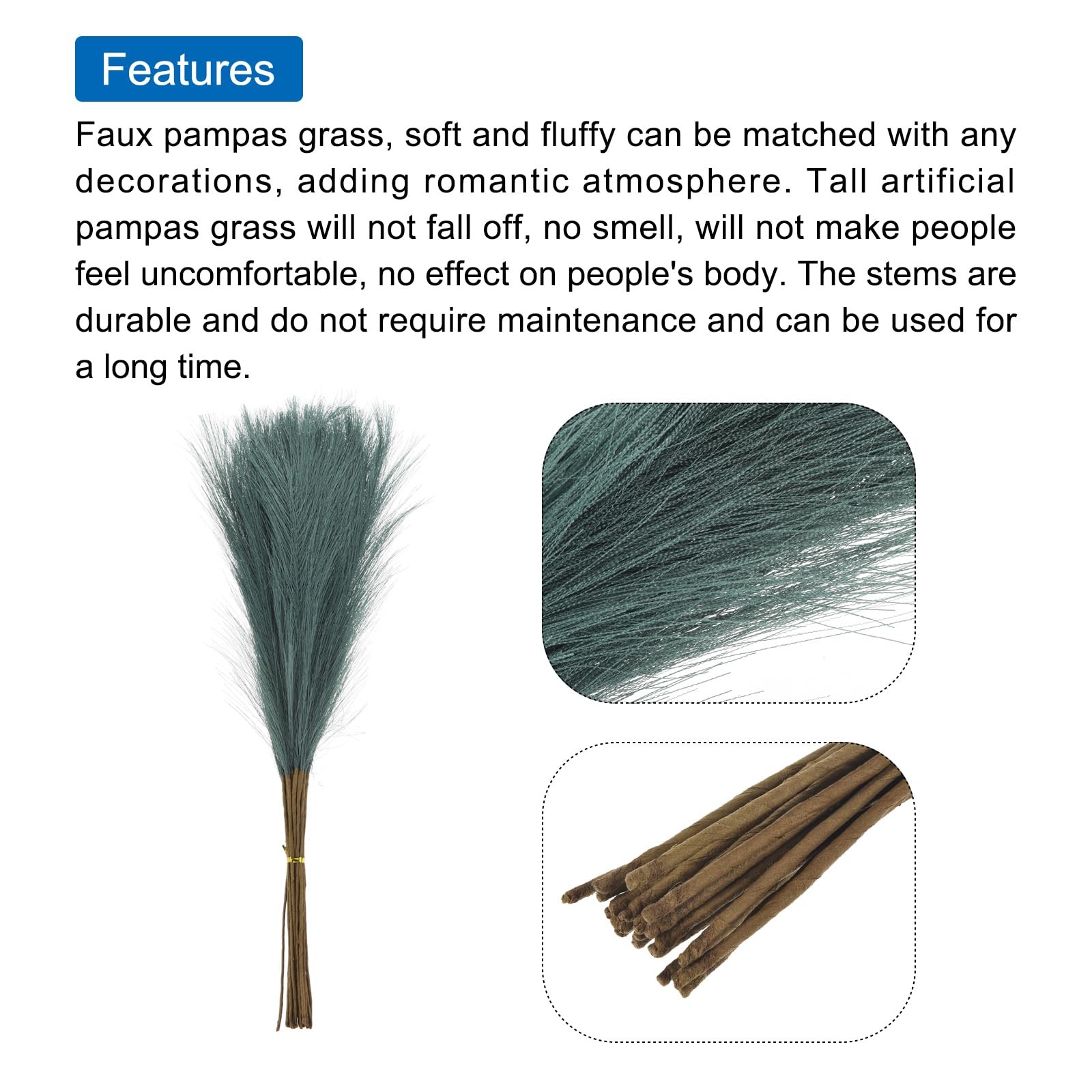 20 PCS Dark Green Faux Pampas Grass 21 Inch/55cm Decor Living Room Wedding