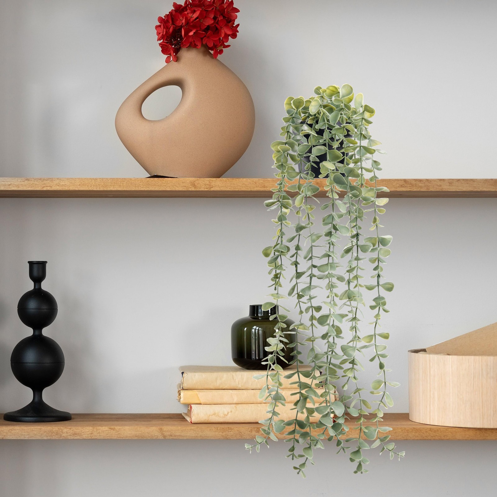 Artificial Eucalyptus Hanging Plants Fake Potted Greenery for Vintage Boho, Grey