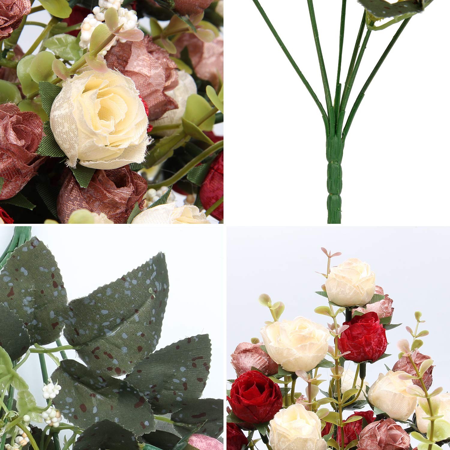 Red 21 Heads Artificial Silk Mini Rose Flower Bouquet Bridal Centerpiece 4 PCS