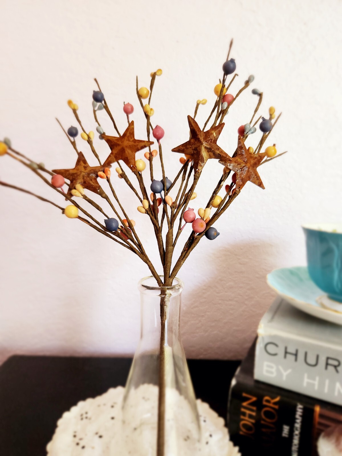 Blue Peach and Yellow Color Berry Picks Artificial Berries Spray Home Decor N612