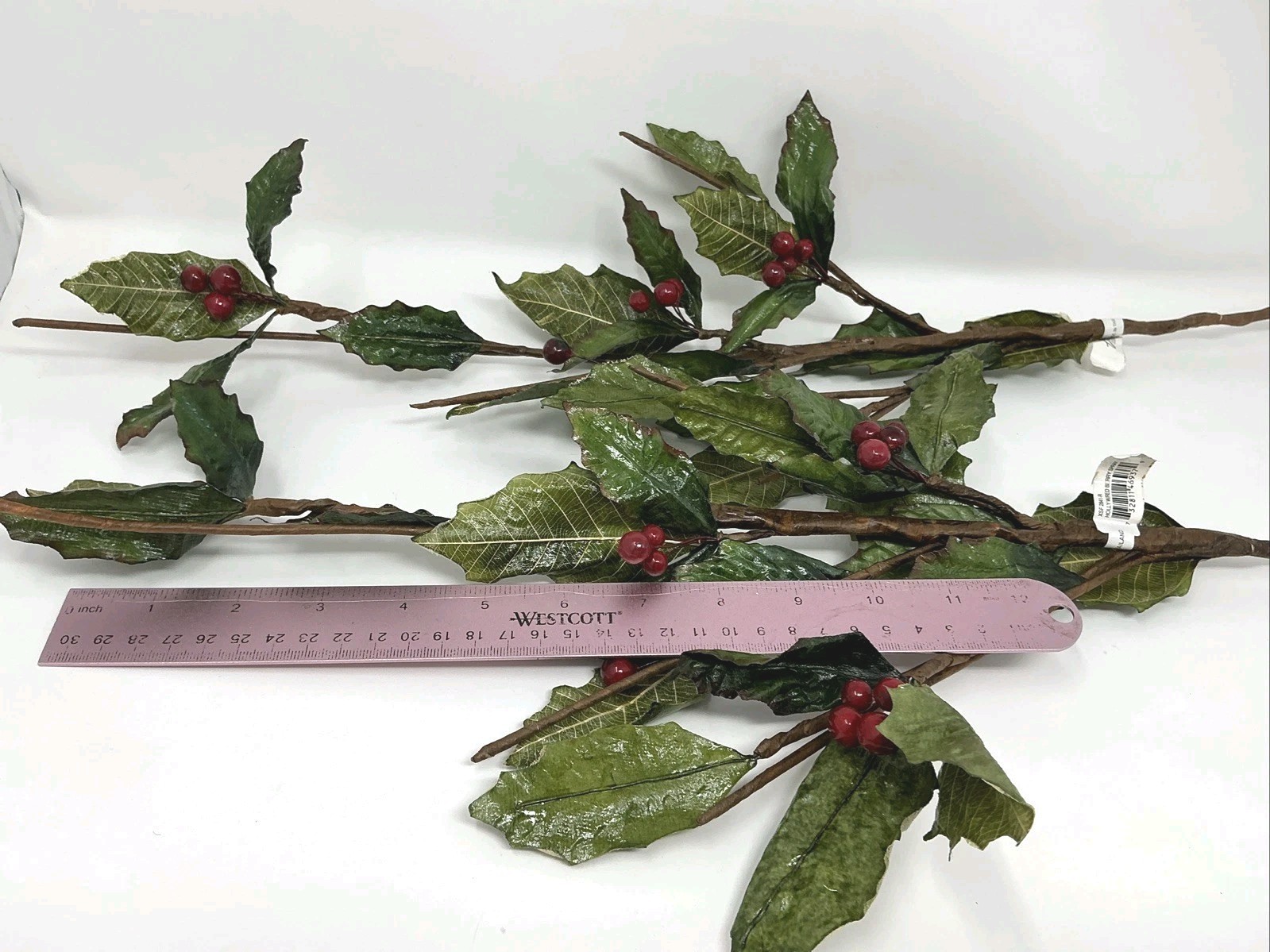 Holly w Wired Red Berries Spray Floral Pick 30” Long 2 Picks Vase Filler NOS